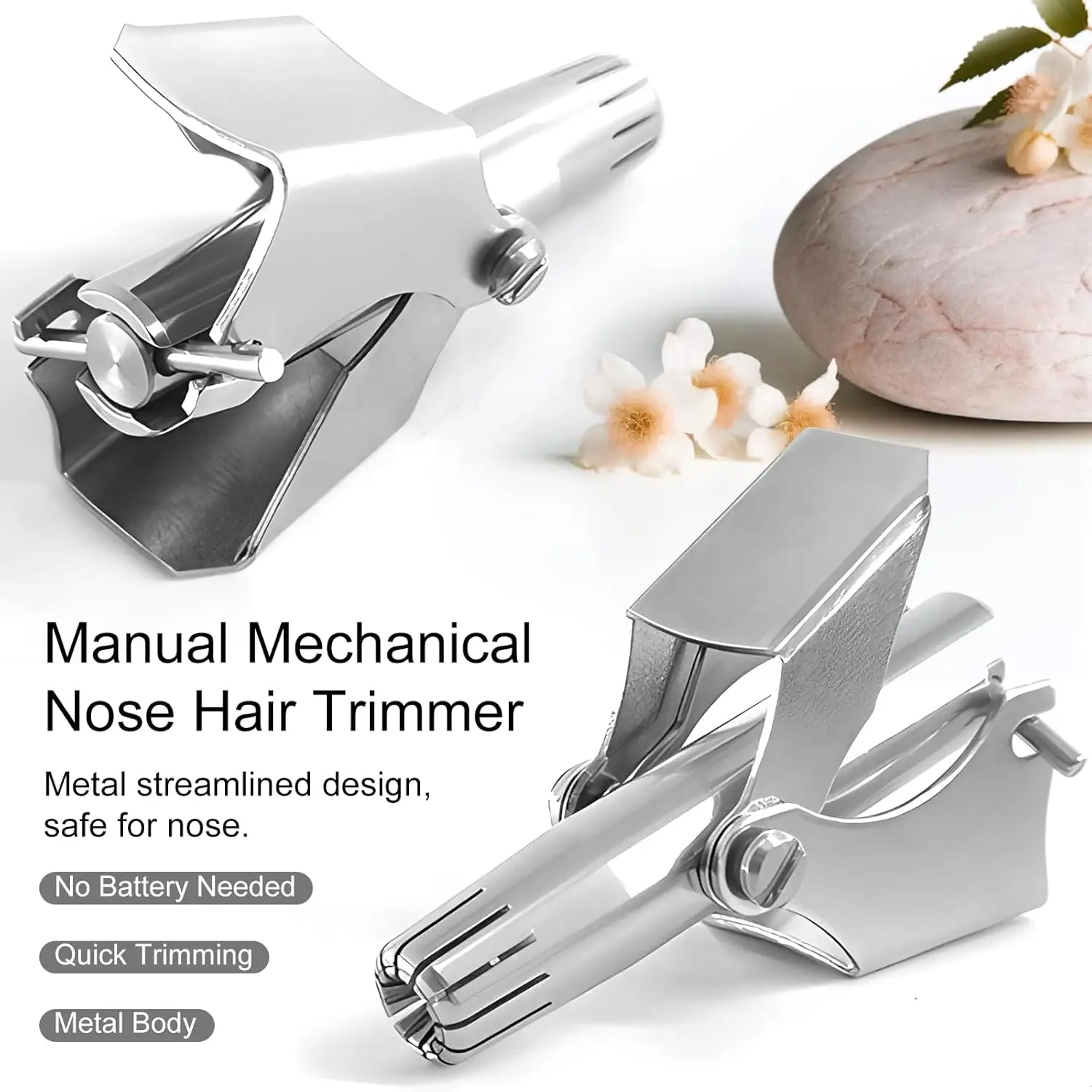 New Stainless Steel Nose Hair Trimmer for Men and Women Manual Mechanical Shaving Razor Washable Hair Removal Tool with Brush thumbnail 2