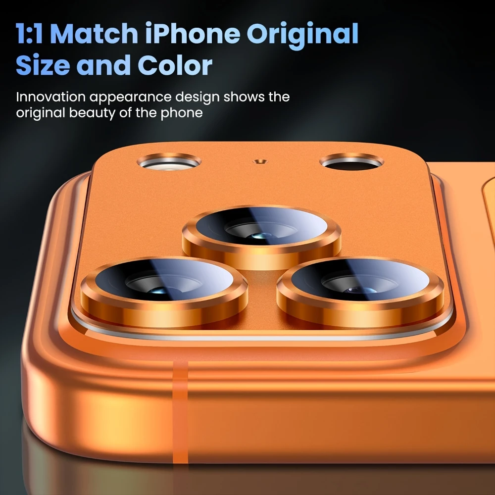1Pcs Metal Tempered Glass Lens Protector Full Cover Orange Back Camera Protective Film HD for iPhone 17 ProMax 17Pro Camera Lens thumbnail 3