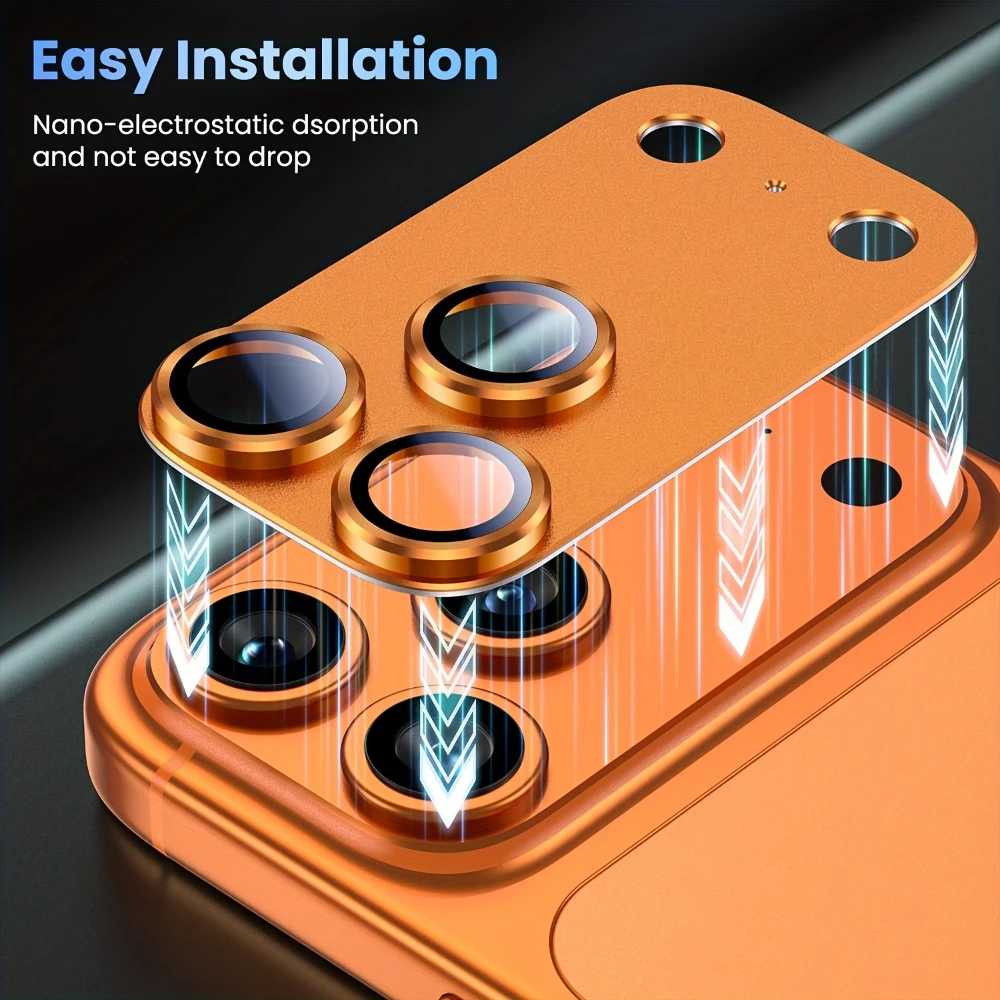 1Pcs Metal Tempered Glass Lens Protector Full Cover Orange Back Camera Protective Film HD for iPhone 17 ProMax 17Pro Camera Lens thumbnail 4