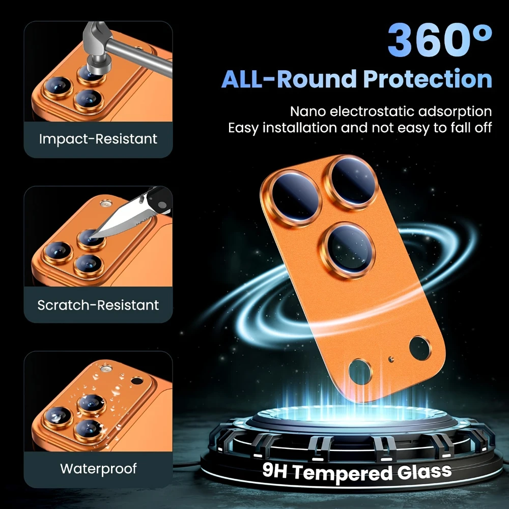 1Pcs Metal Tempered Glass Lens Protector Full Cover Orange Back Camera Protective Film HD for iPhone 17 ProMax 17Pro Camera Lens thumbnail 2