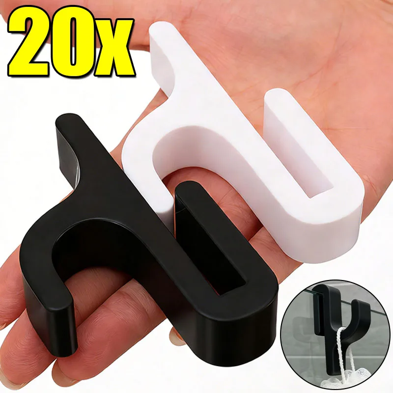 20/1x Shower Door Hooks White Black Glass Door Hooks for 6 Mm Thick Wall Glass Easy To Install Robes Towels Clothing No Drilling