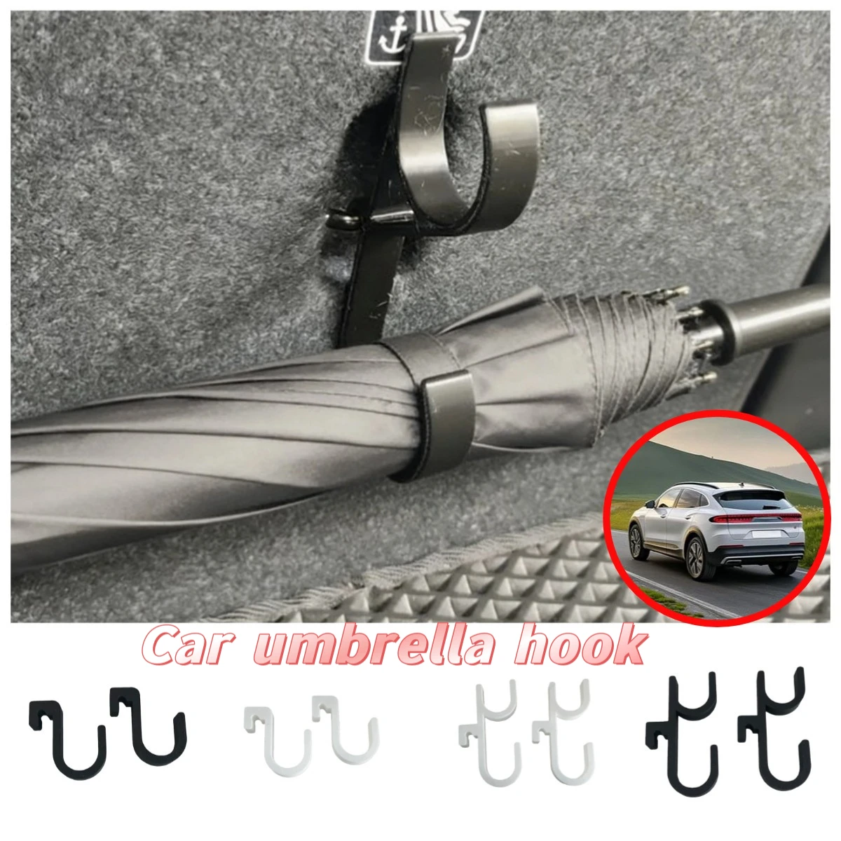 2/4PCs Car Umbrella Holder Car Trunk Hook Umbrella Mount Towel Hooks Universal Internal Storage Organizer Holder thumbnail 2