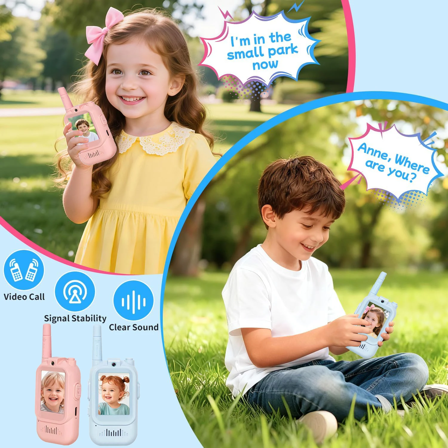 2 PCS Video Walkie Talkie 2" HD Screen USB-C Rechargeable One-Click HD Call Intercom Children Boys Girls Youngman Birthday Gifts thumbnail 2