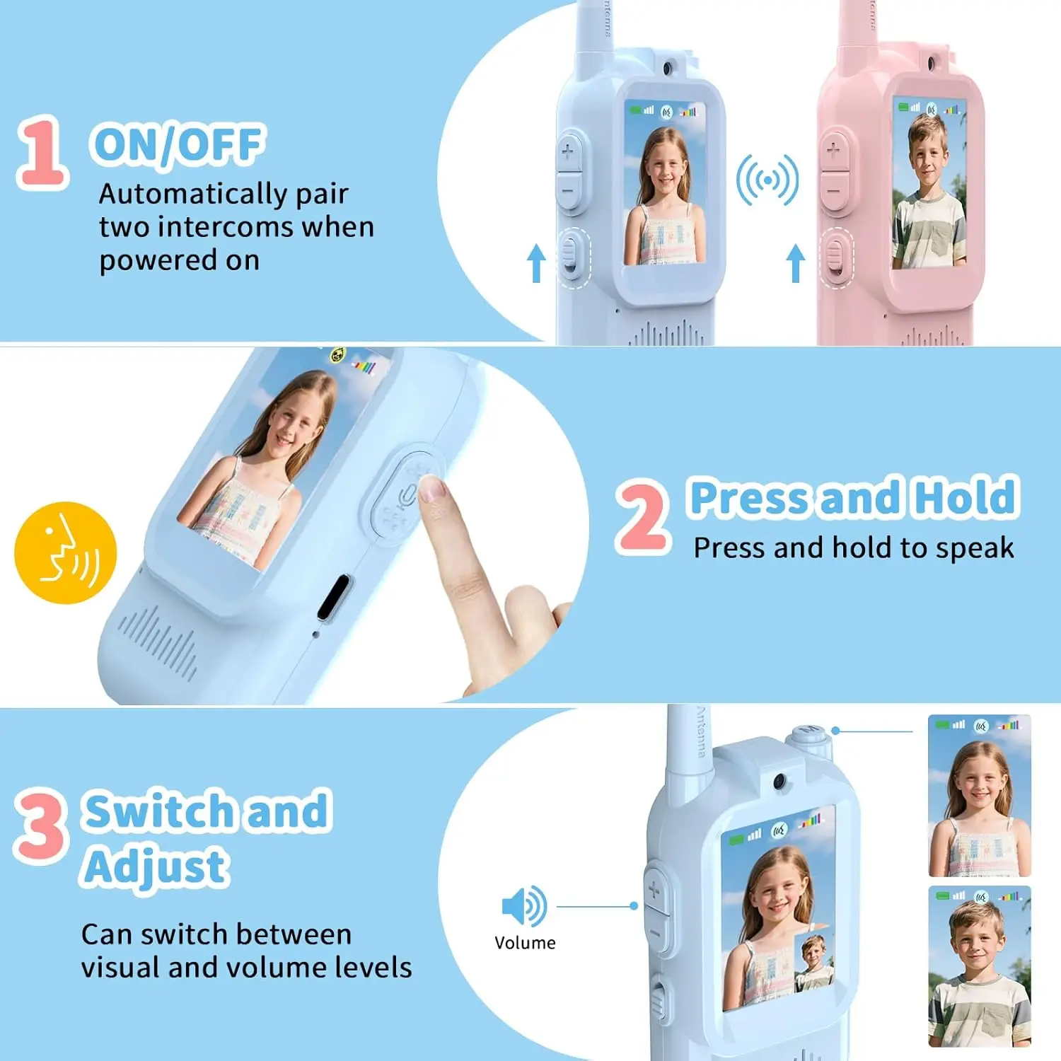 2 PCS Video Walkie Talkie 2" HD Screen USB-C Rechargeable One-Click HD Call Intercom Children Boys Girls Youngman Birthday Gifts thumbnail 6