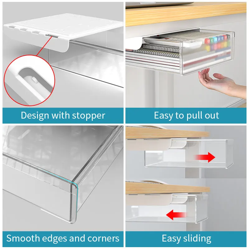 Universal No-Drill Under-Desk Drawer | Adhesive, Hidden Storage Organizer for Office or Home with Large Capacity thumbnail 3