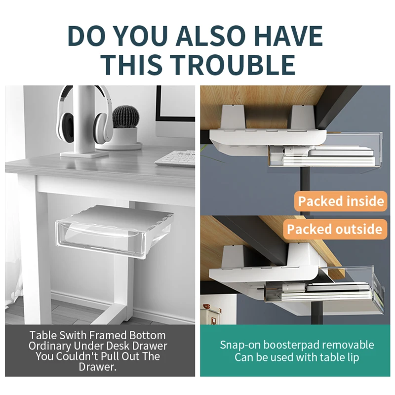 Universal No-Drill Under-Desk Drawer | Adhesive, Hidden Storage Organizer for Office or Home with Large Capacity thumbnail 6