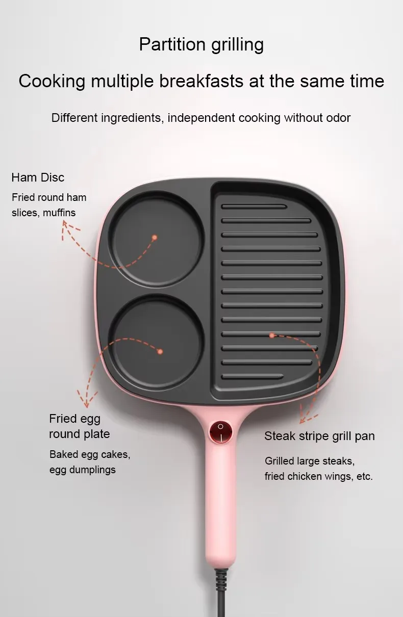 DMWD Multifunctional Electric Frying Pan Non-stick Egg Burger Cooker Smokeless Steak Machine  Omelette Breakfast Machine 220V thumbnail 4