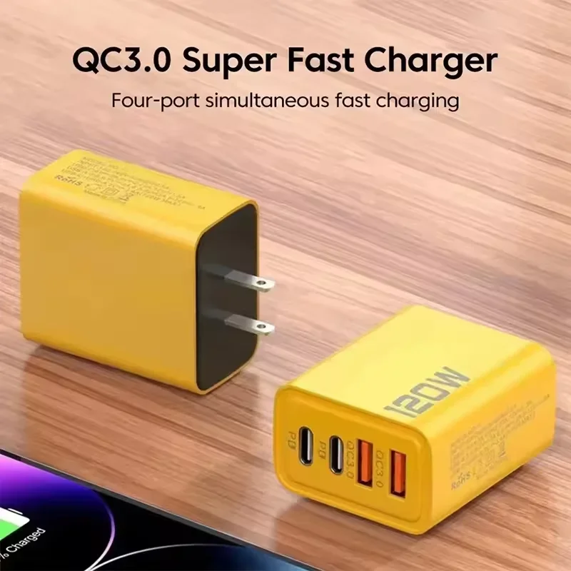 120W Fast Charging 4 Ports Phone Charger QC3.0 USB Type C Chargers Dual PD USB EU/US Plug Wall Adapter For iPhone Samsung 2026 thumbnail 4