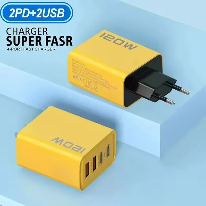 120W Fast Charging 4 Ports Phone Charger QC3.0 USB Type C Chargers Dual PD USB EU/US Plug Wall Adapter For iPhone Samsung 2026 thumbnail 2