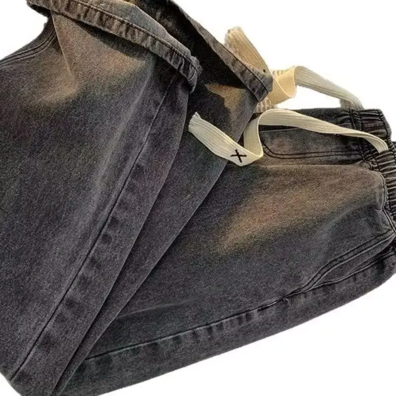 Spring and Autumn new American drawstring jeans for men, loose and versatile casual pants, trendy washed men's pants thumbnail 2