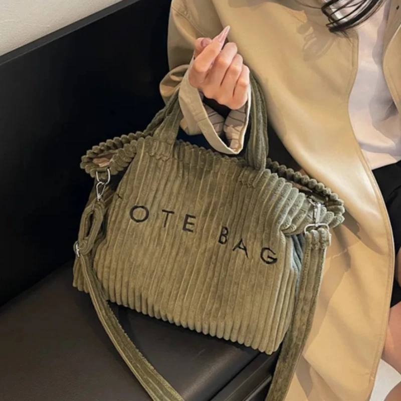 Large Capacity Striped Velvet Handbag Shoulder Bag for Woman Handbags Crossbody Bags, Versatile Letter Corduroy Women's Tote Bag thumbnail 4