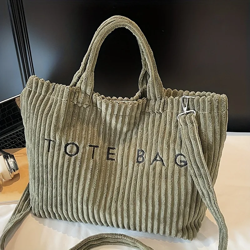 Large Capacity Striped Velvet Handbag Shoulder Bag for Woman Handbags Crossbody Bags, Versatile Letter Corduroy Women's Tote Bag thumbnail 2
