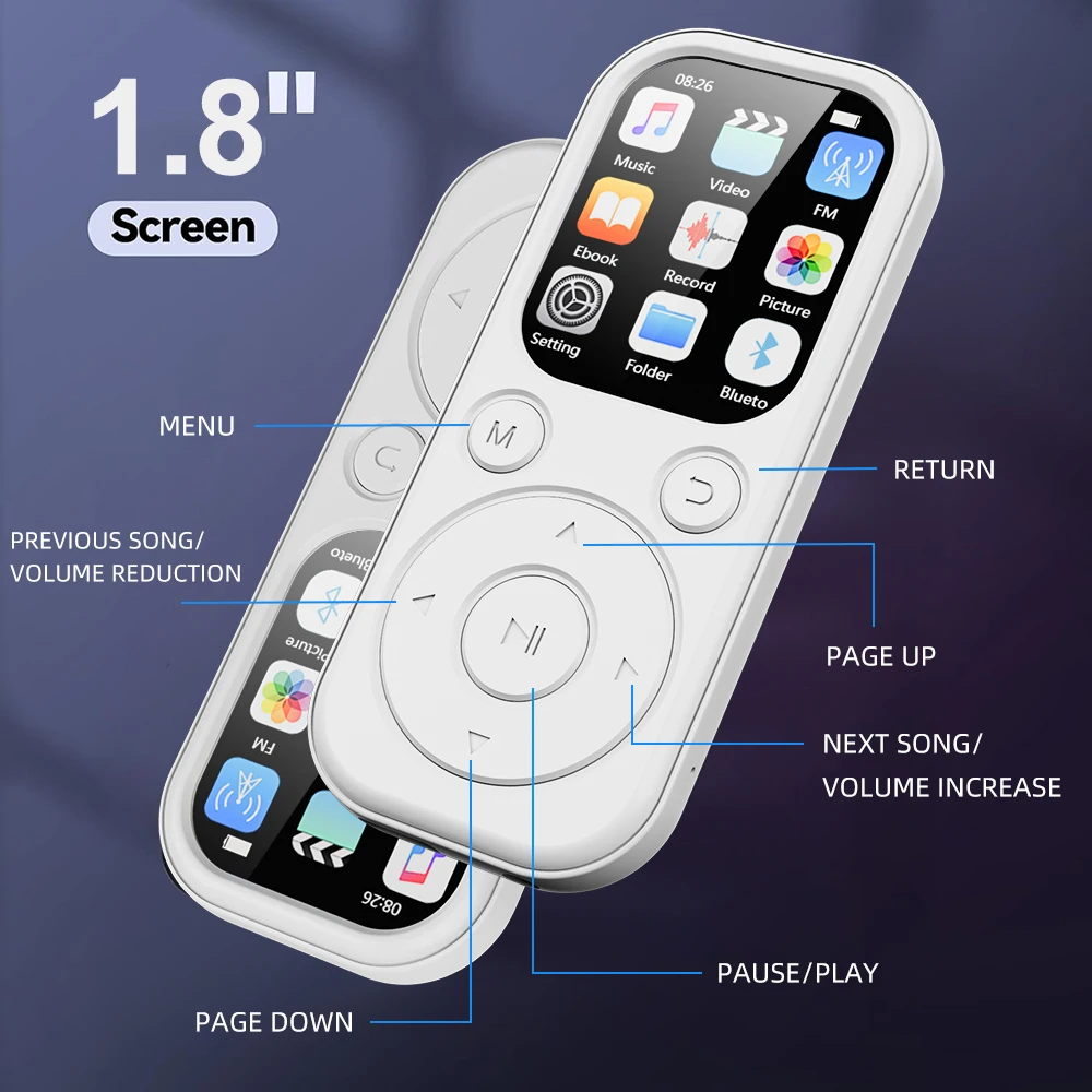 2026 New 1.8 inch Slim MP3 Player Bluetooth 5.4 — Portable Walkman, Compatible eBook Recording FM Radio Music Player thumbnail 2