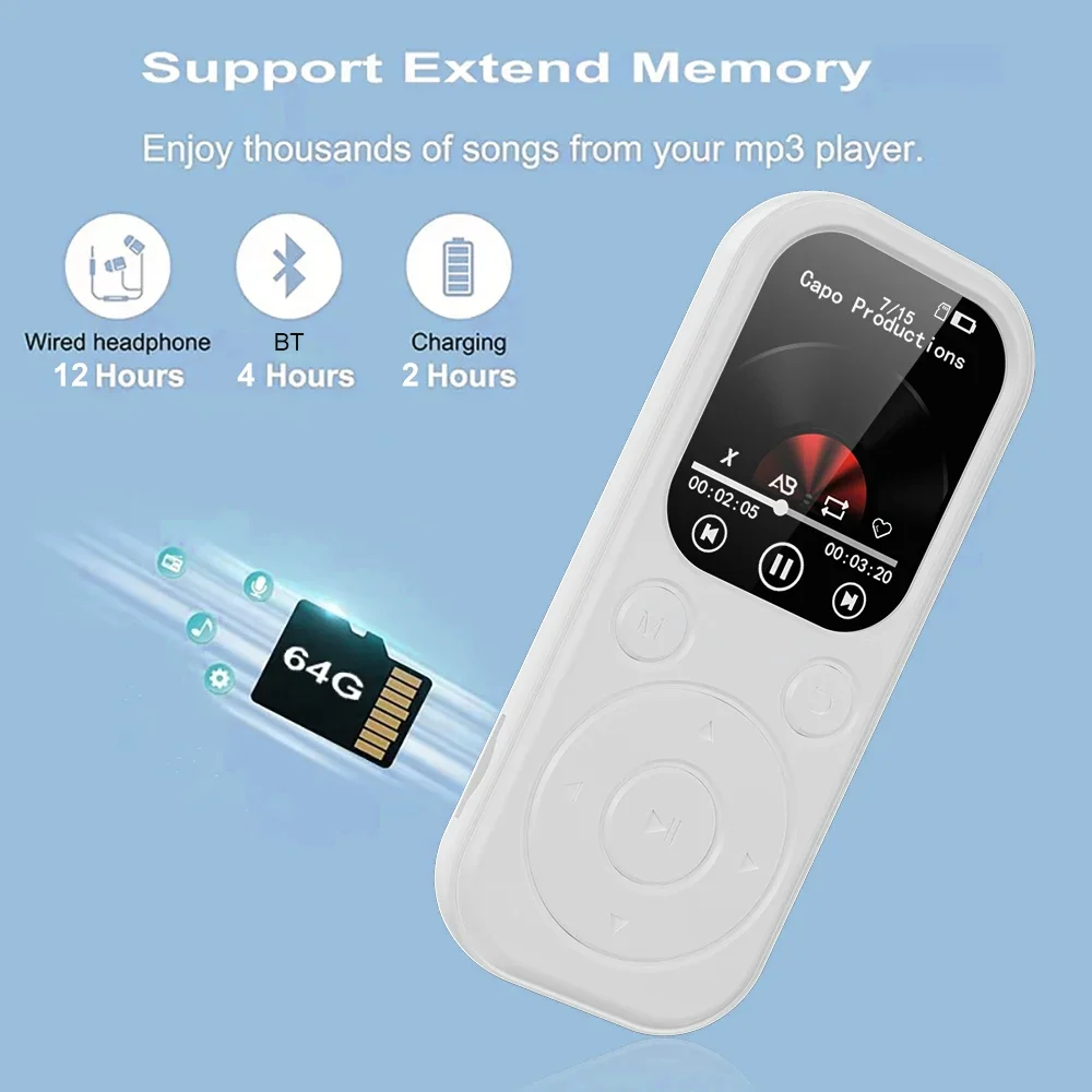 2026 New 1.8 inch Slim MP3 Player Bluetooth 5.4 — Portable Walkman, Compatible eBook Recording FM Radio Music Player thumbnail 4