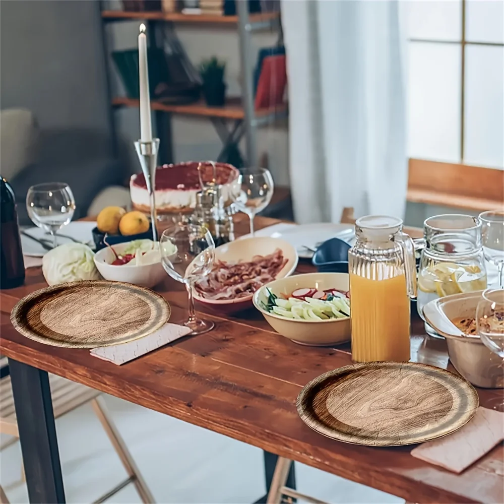 Wood Grain Disposable Dining Plate, Printed Thick Paper Plate, Suitable for Holiday Gatherings and Party Supplies thumbnail 5