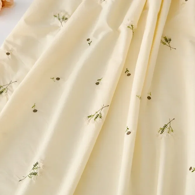 130x50cm Exquisite Beige Apricot Embroidery Flower Brocade Fabric, for Clothing Dress Making Deskcloths Sewing Cloth thumbnail 3