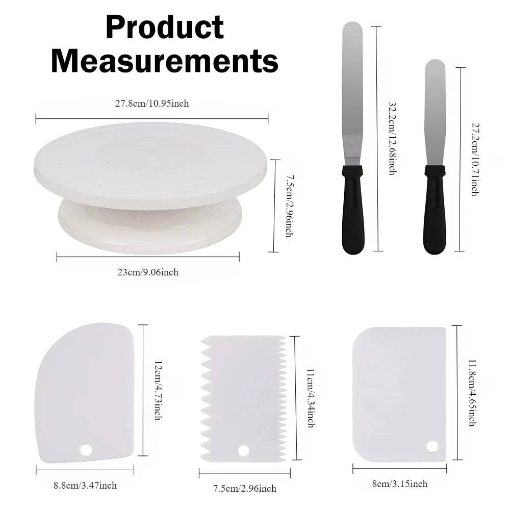1/6pcs Cake Turntable Set Plastic Revolving Cake Decorating Stand Cake Icing Turntable includes 2 spatulas 3 icing spatulas thumbnail 6