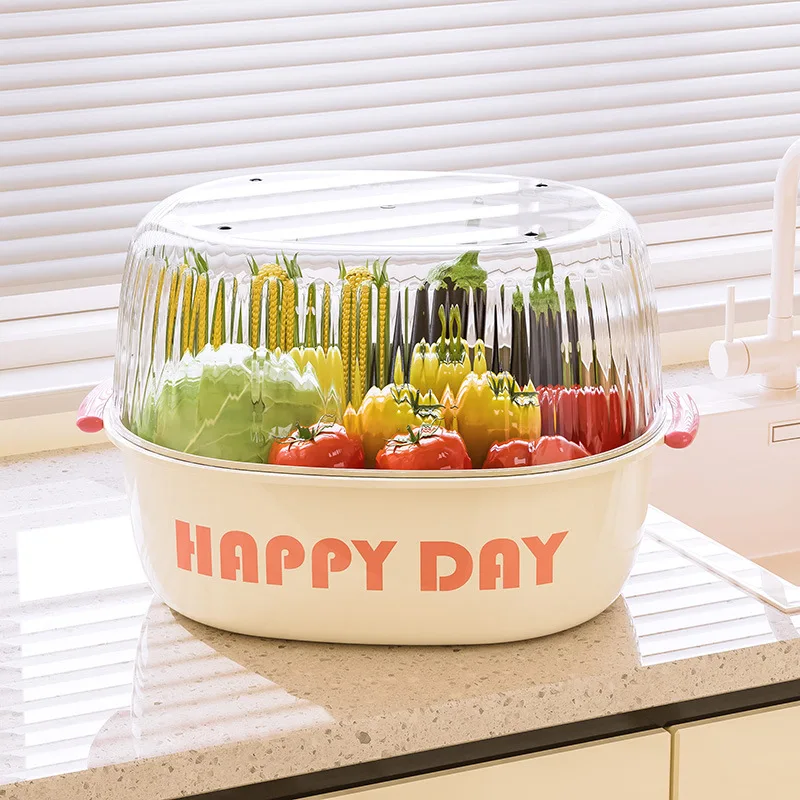 Double Layered Vegetable Cleaning Basin, Drainage Basket Kitchen, Living Room Fruit Platter thumbnail 4