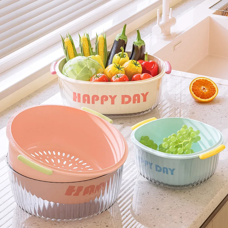 Double Layered Vegetable Cleaning Basin, Drainage Basket Kitchen, Living Room Fruit Platter