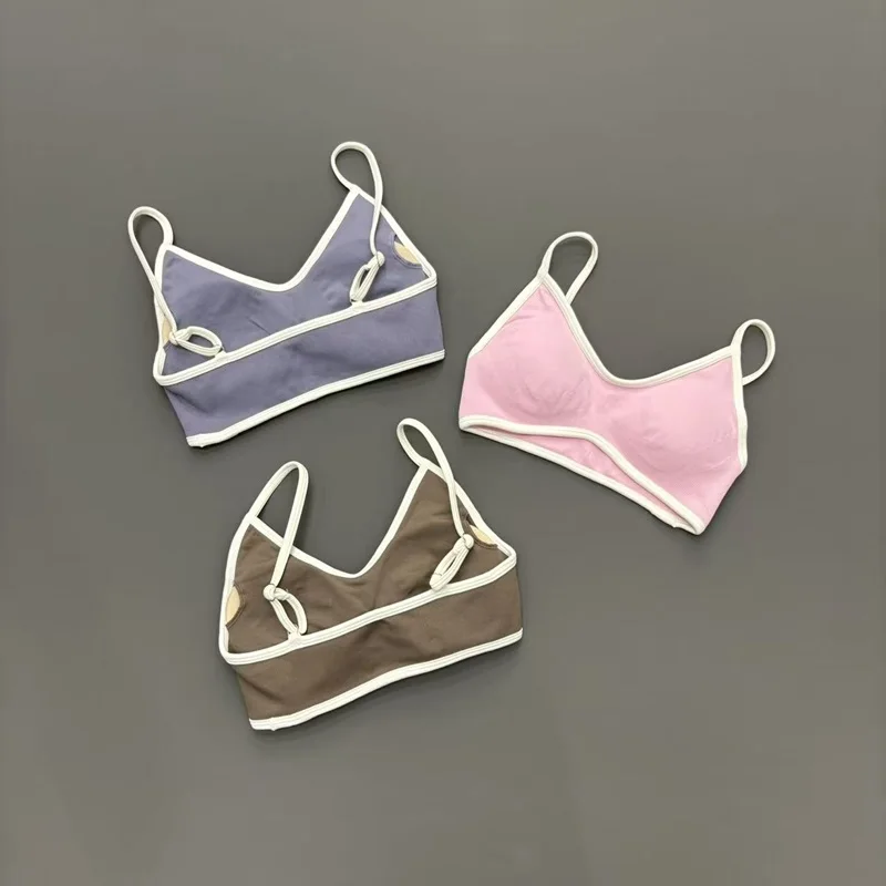 Contrastline Bra Women Backless Knitted Sports Bra Solid Color Gym Fitness Top With Chest Cushion Sexy Suspender Yoga Sports Bra thumbnail 3