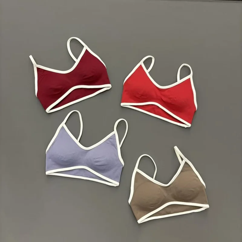 Contrastline Bra Women Backless Knitted Sports Bra Solid Color Gym Fitness Top With Chest Cushion Sexy Suspender Yoga Sports Bra thumbnail 2