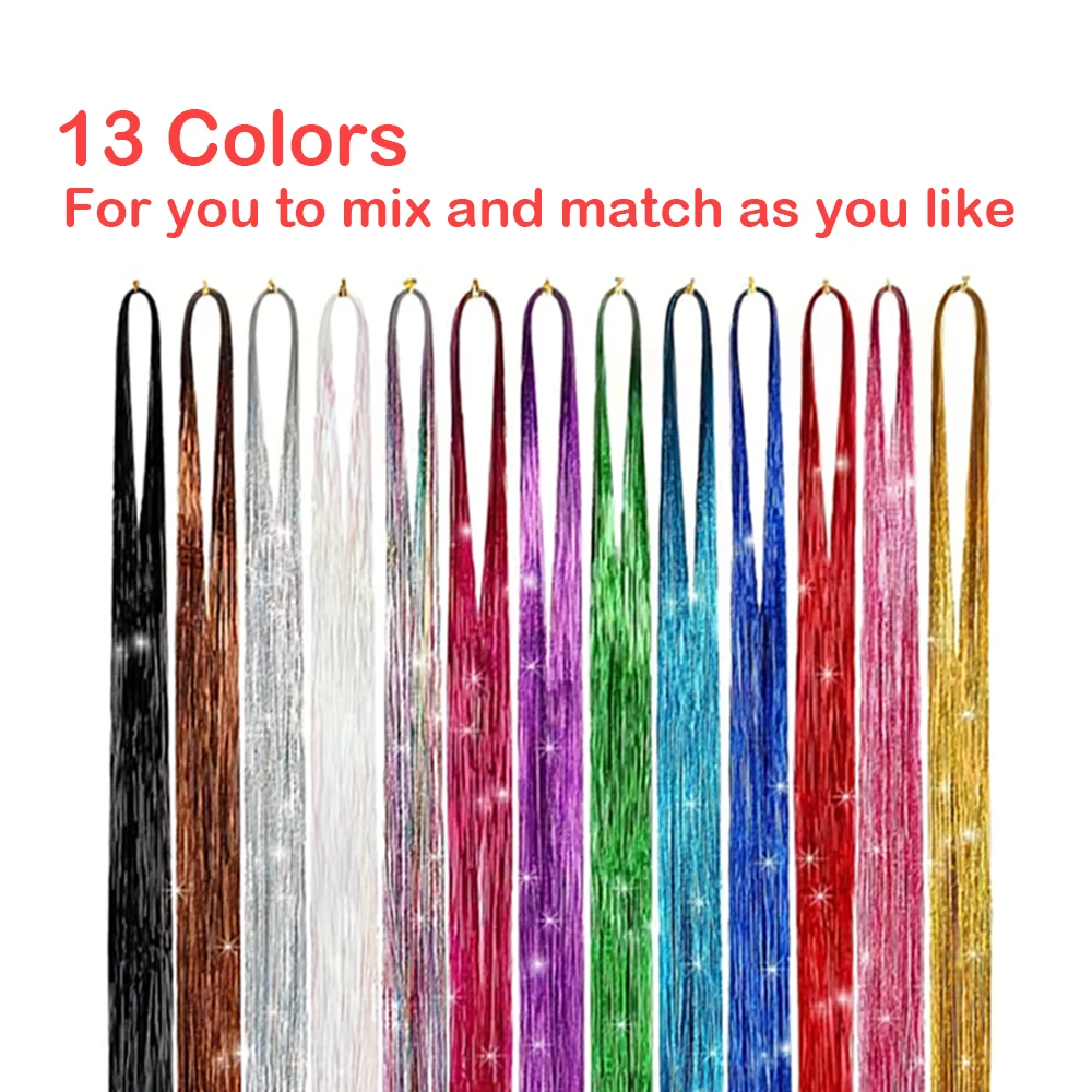 Hair Tinsel Kit 13 Colors Sparkling Hair Extensions Heat-resistant Colored Hair Accessories Perfect for Parties and Holidays Fai thumbnail 2