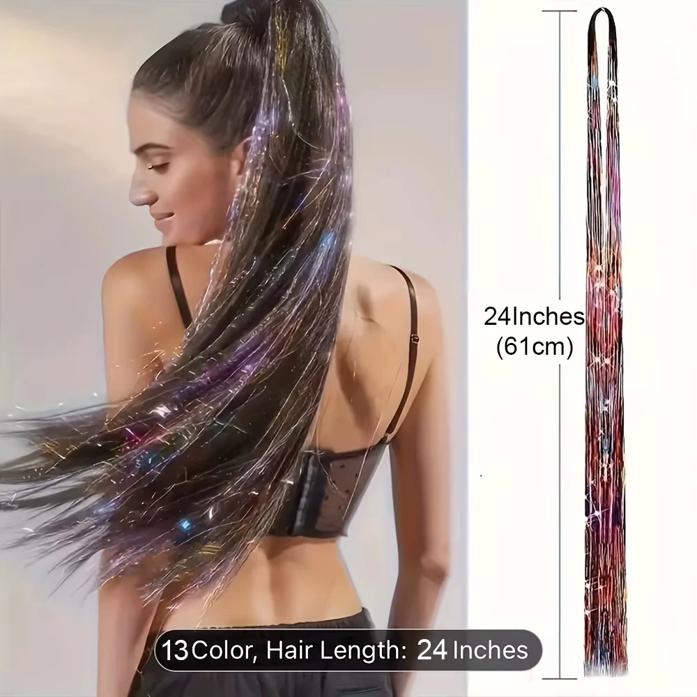 Hair Tinsel Kit 13 Colors Sparkling Hair Extensions Heat-resistant Colored Hair Accessories Perfect for Parties and Holidays Fai thumbnail 3