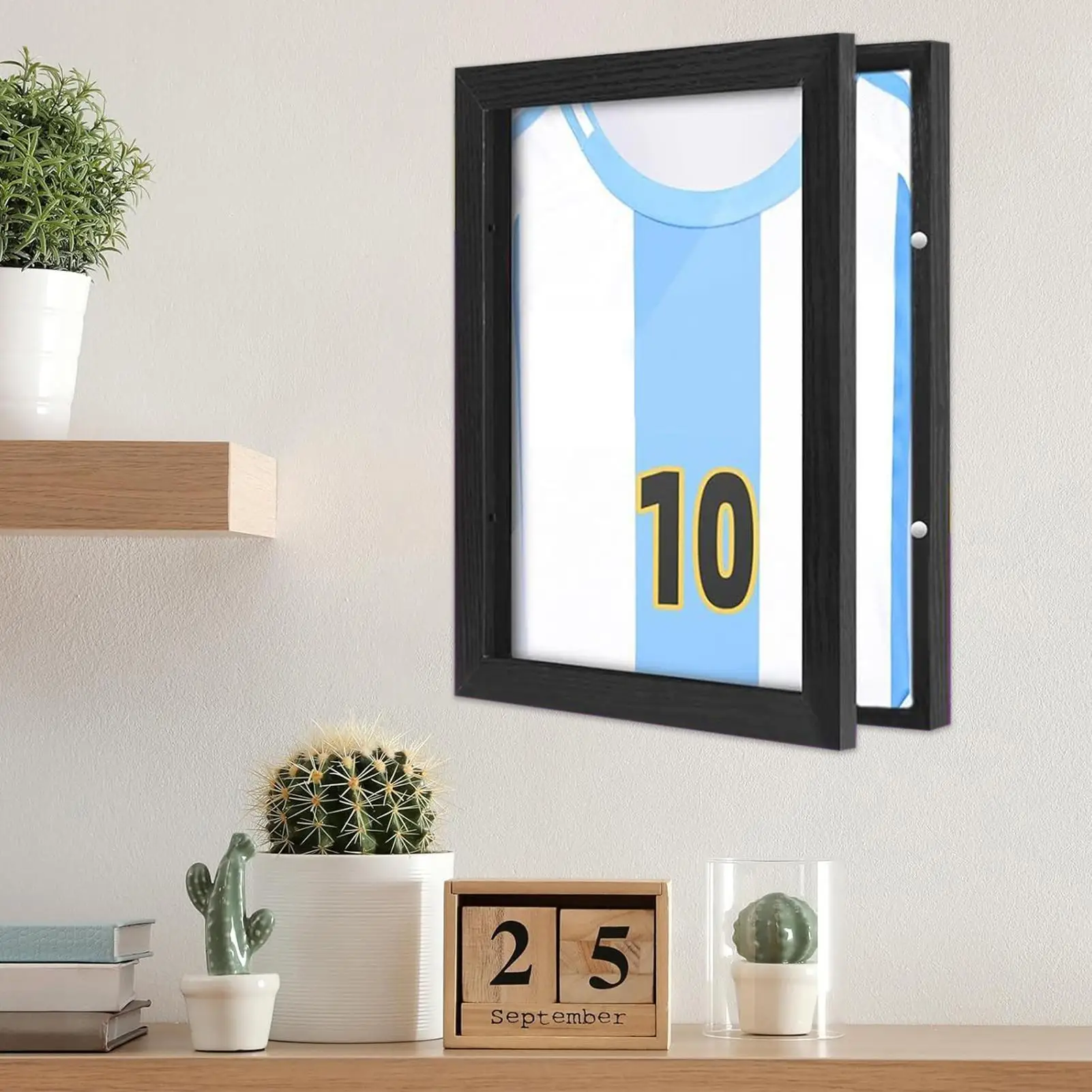 Sports Shirt Display Case Wooden Sports Shirt Shadow Case for Wall UV Protection Sportswear Box for Home Shelf Basketball thumbnail 2