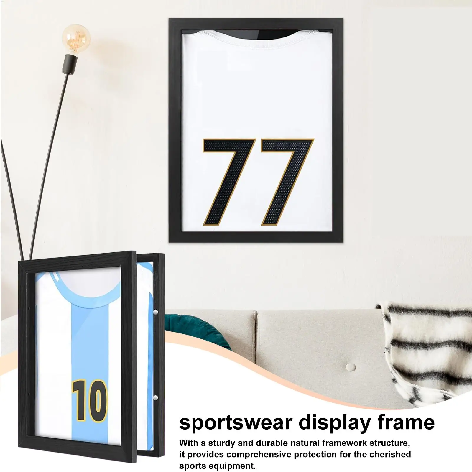 Sports Shirt Display Case Wooden Sports Shirt Shadow Case for Wall UV Protection Sportswear Box for Home Shelf Basketball thumbnail 5
