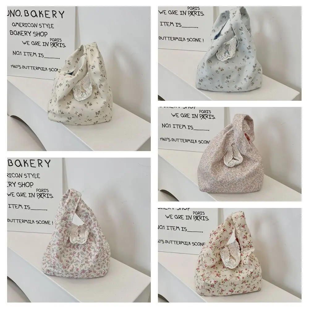 Purse Fresh Floral Wrist Bag Small Tote Bag Large Capacity Spring Outing Handbag Korean Style Women Shoulder Bag Lunch Bag thumbnail 6