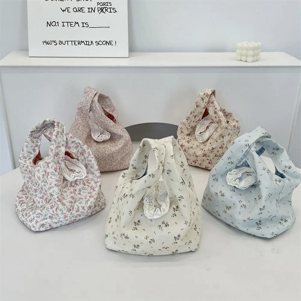 Purse Fresh Floral Wrist Bag Small Tote Bag Large Capacity Spring Outing Handbag Korean Style Women Shoulder Bag Lunch Bag thumbnail 4