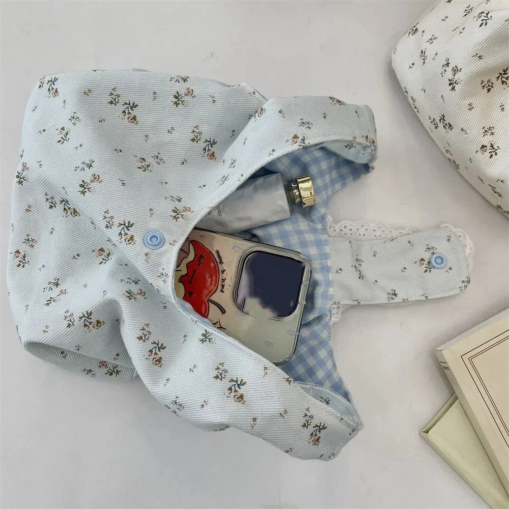 Purse Fresh Floral Wrist Bag Small Tote Bag Large Capacity Spring Outing Handbag Korean Style Women Shoulder Bag Lunch Bag thumbnail 3