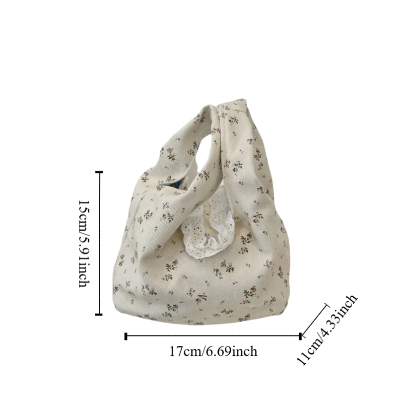 Purse Fresh Floral Wrist Bag Small Tote Bag Large Capacity Spring Outing Handbag Korean Style Women Shoulder Bag Lunch Bag thumbnail 5