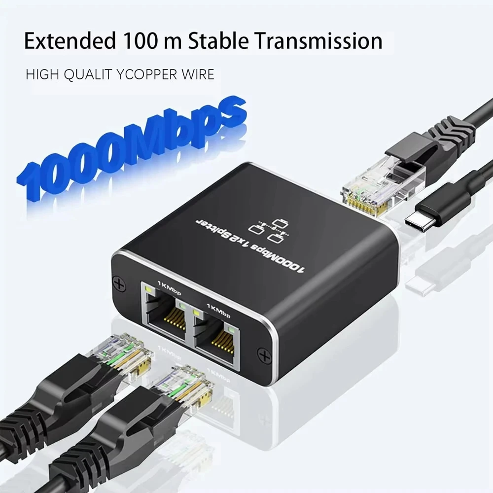 Gigabit 1000Mbps RJ45 Splitter 1 to 2 4 Ethernet Adapter Lan Connector Switch Coupler for PC Laptop TV Box Router Digital TV thumbnail 3