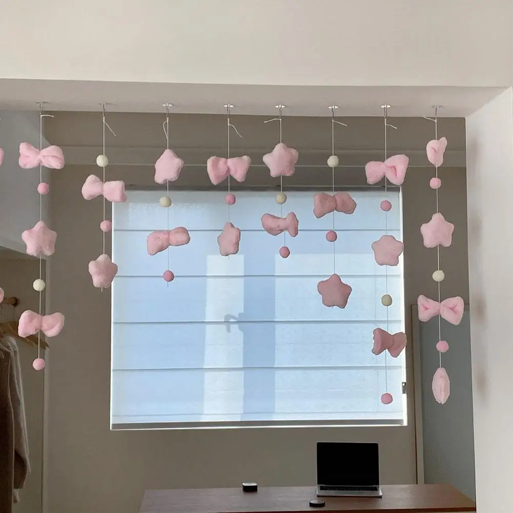 Bow Heart Shaped Curtain Partition Romantic Pink Tassel Door Curtain Living Room Divider String Partition Window Valance Decor thumbnail 6