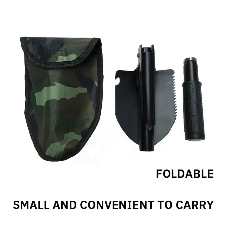 Foldable Portable Truck Mounted Engineer Shovel Camping Tent Outdoor Shovel Self-defense Survival Tool Compass Storage Bag
