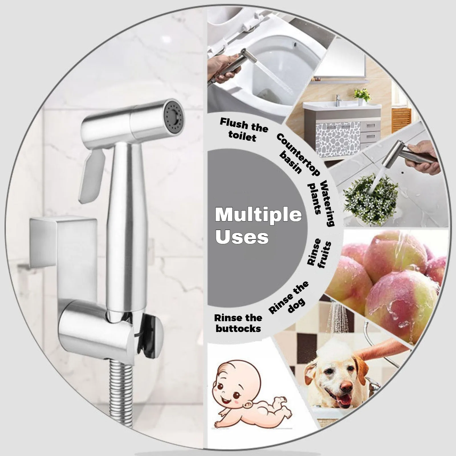 Handheld Toilet Bidet Sprayer Set Kit Stainless Steel Hand Sprayer Shower Head Self Cleaning Hand Bidet faucet for Bathroom thumbnail 2