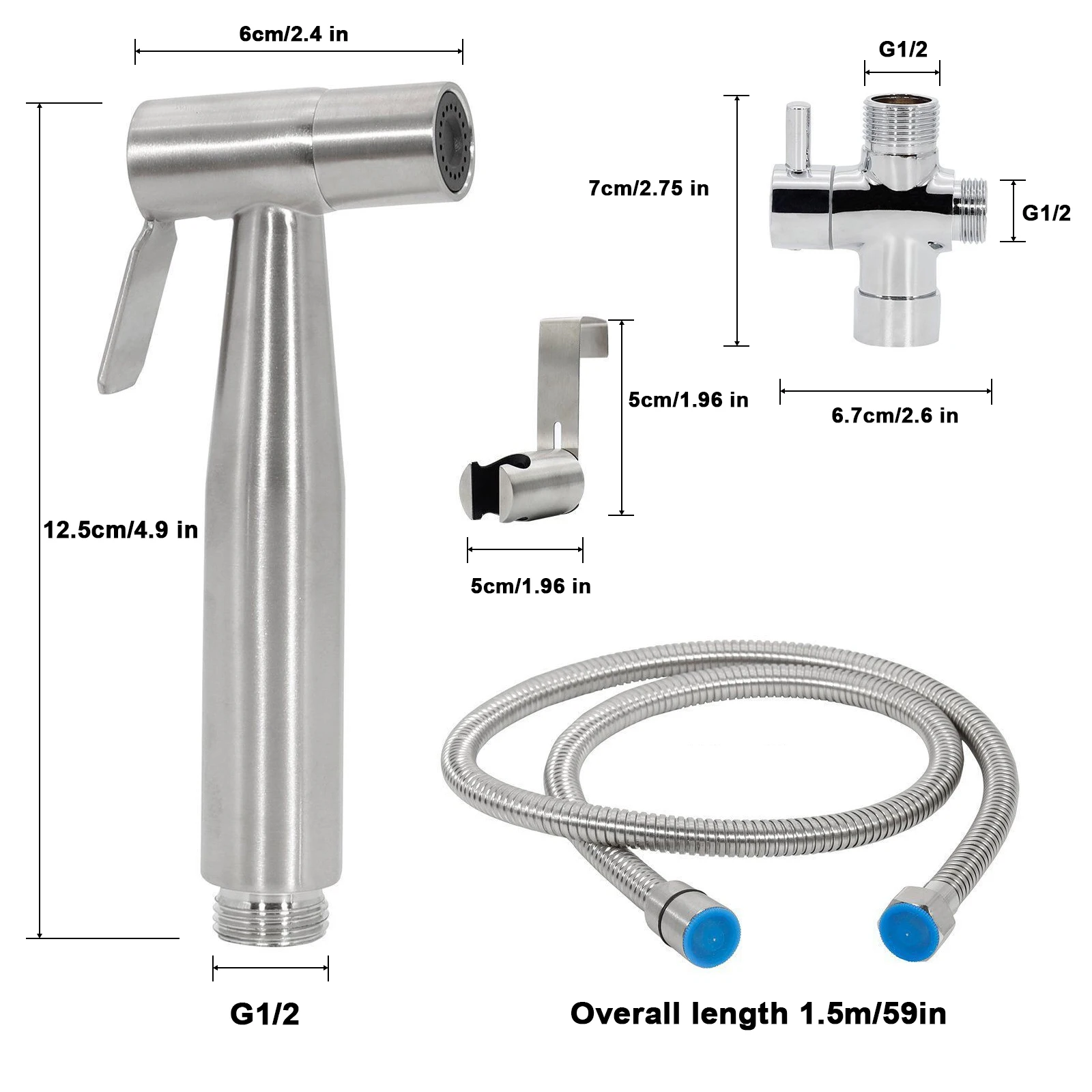 Handheld Toilet Bidet Sprayer Set Kit Stainless Steel Hand Sprayer Shower Head Self Cleaning Hand Bidet faucet for Bathroom thumbnail 3