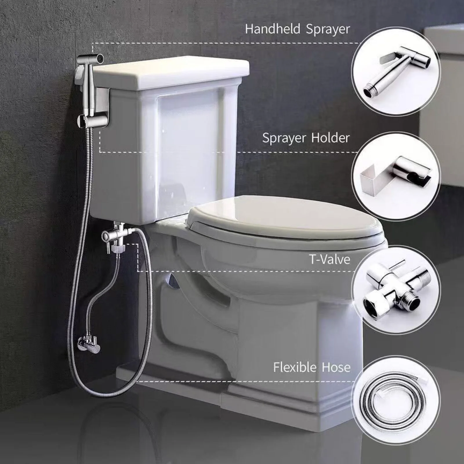Handheld Toilet Bidet Sprayer Set Kit Stainless Steel Hand Sprayer Shower Head Self Cleaning Hand Bidet faucet for Bathroom thumbnail 5