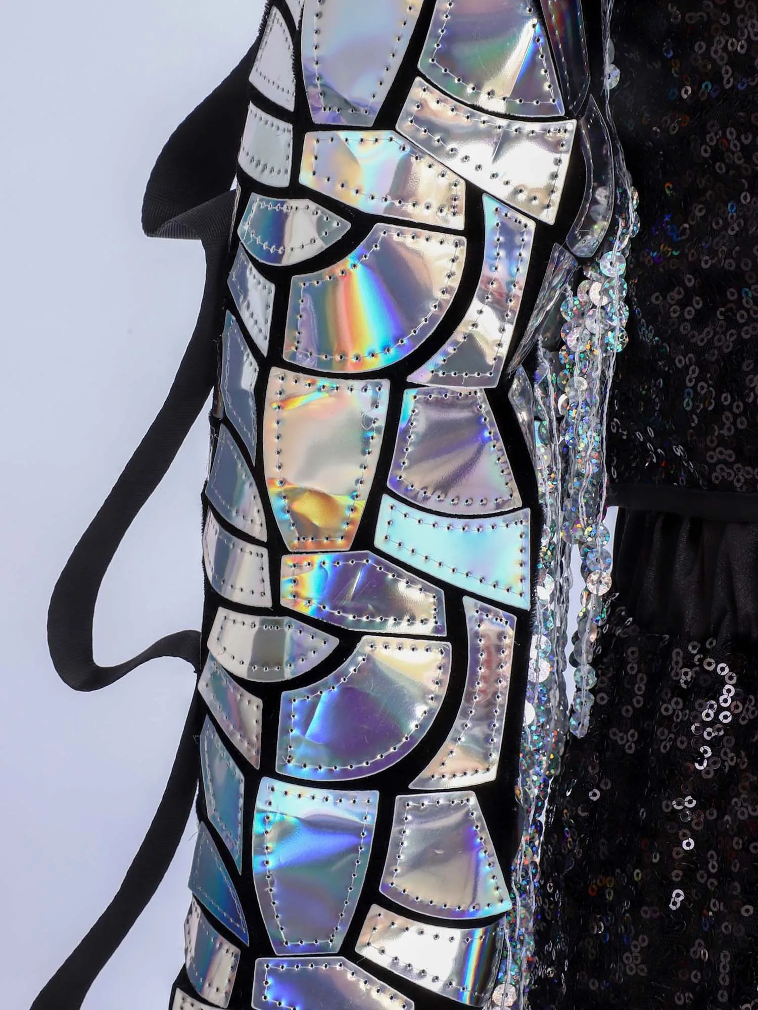 Kids Hip Hop Jazz Street Dance Costume Shiny Sequin Zipper Crop Vest Top with Shorts Detachable Sleeve Catwalk Show Outfit thumbnail 4