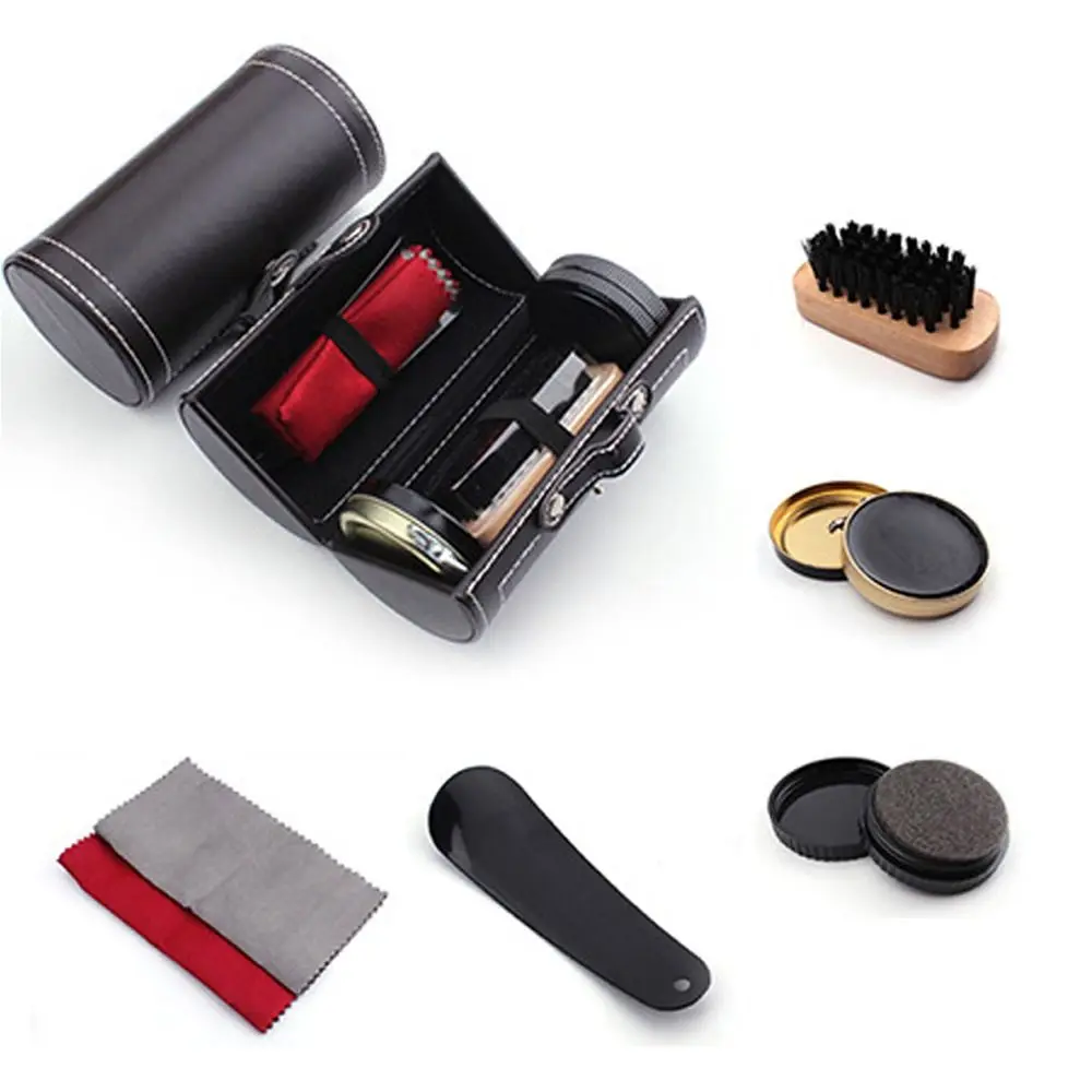 Portable Barrel Set Shoe Shine Kit Black Shoe Polish Stain Removal Boots Care Kit Leather Shoe Polish Set Leather Shoes