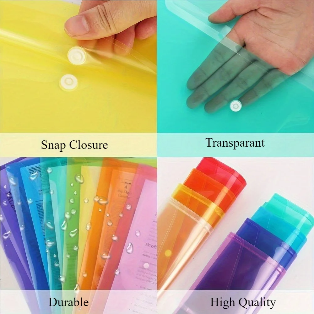 5/10/20pcs A4/Letter Size File Bags with Snap Button Closure - Durable PVC Document Folders for School, Office, File Organizer thumbnail 2