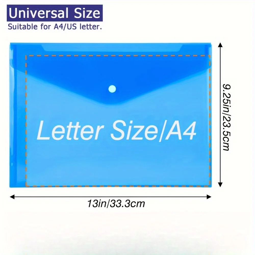 5/10/20pcs A4/Letter Size File Bags with Snap Button Closure - Durable PVC Document Folders for School, Office, File Organizer thumbnail 5