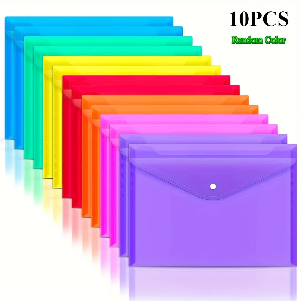 5/10/20pcs A4/Letter Size File Bags with Snap Button Closure - Durable PVC Document Folders for School, Office, File Organizer thumbnail 6