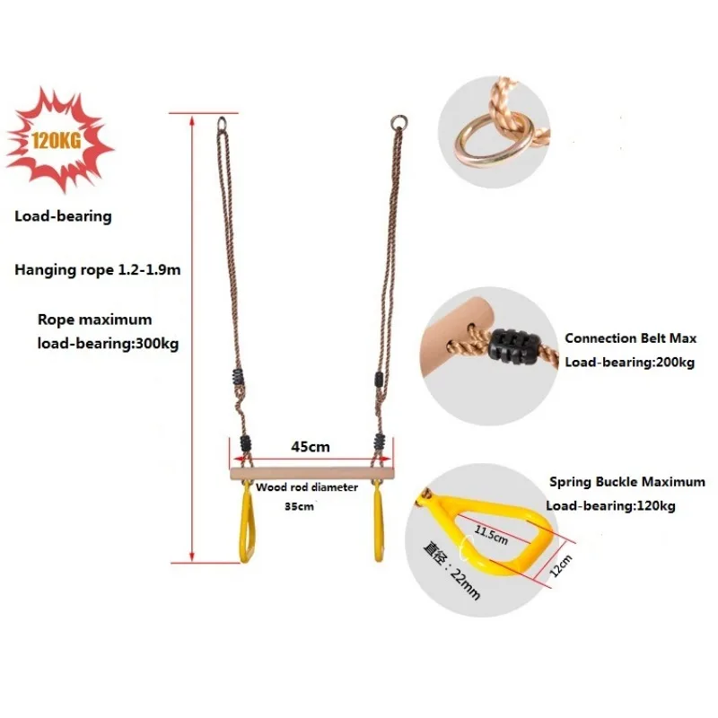 Kids Fitness Toys Adults Children Rings Swing Playground Flying Gym Rings Swing Flying Pull Up Sports Outdoor Indoor Gym Swing thumbnail 6