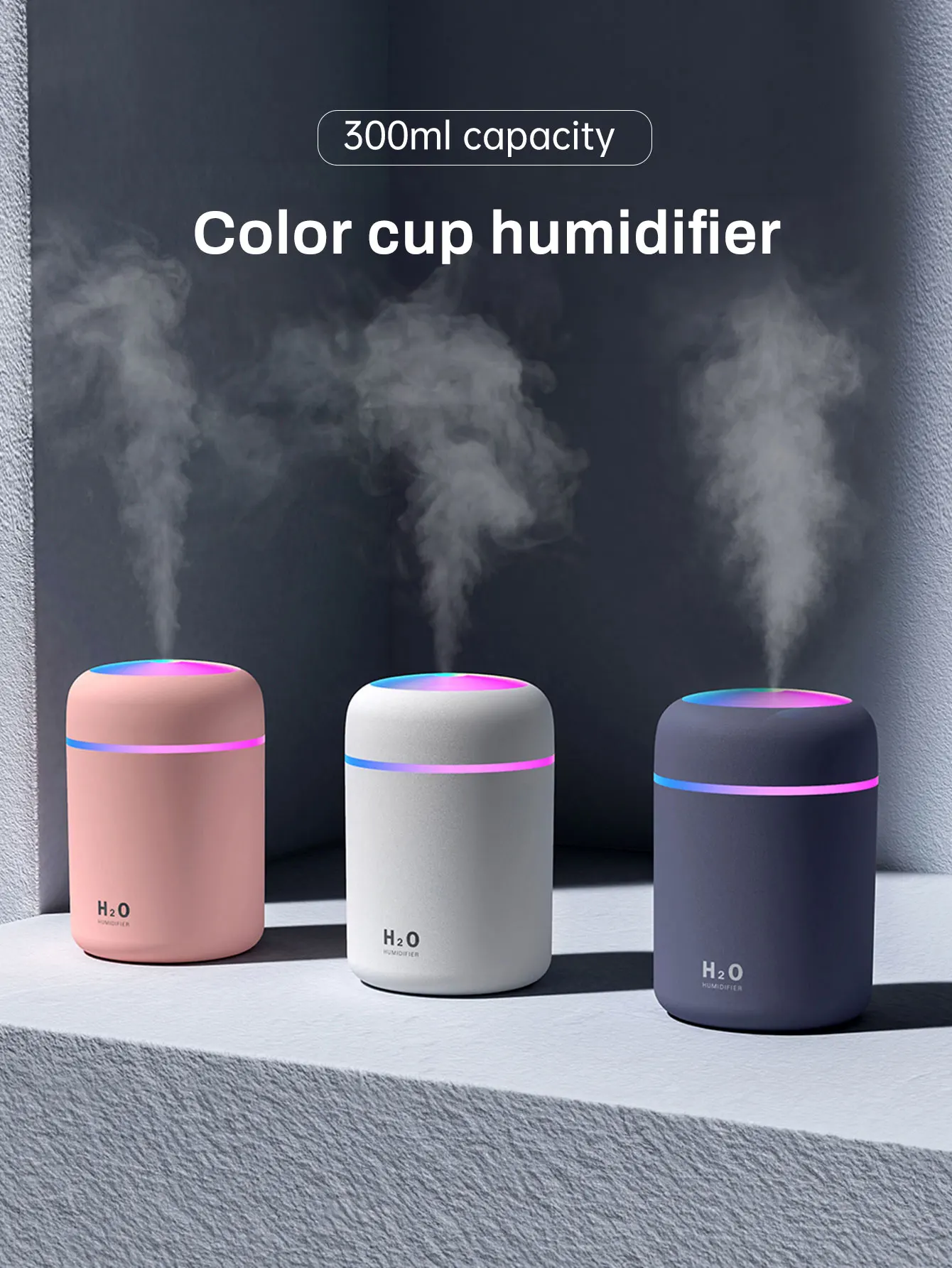 300ml Aromatherapy Diffuser Humidifier Air Purifier Car Home Use Seven-color Light Aromatherapy Essential Oil thumbnail 3
