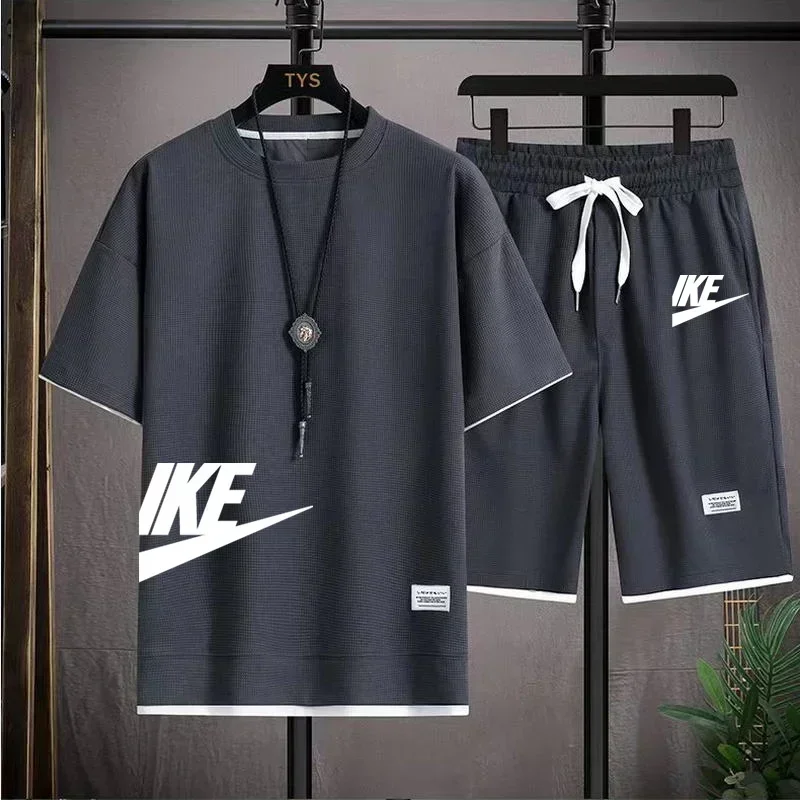 Hot selling summer men's casual short sleeved T-shirt shorts sports set outdoor breathable jogging shorts 2-piece set thumbnail 3
