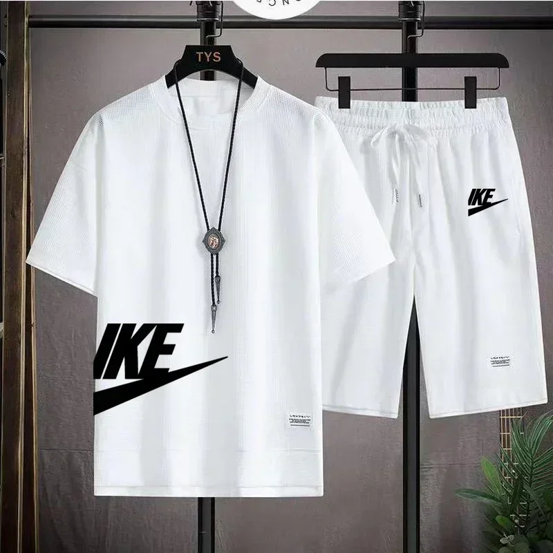 Hot selling summer men's casual short sleeved T-shirt shorts sports set outdoor breathable jogging shorts 2-piece set thumbnail 4