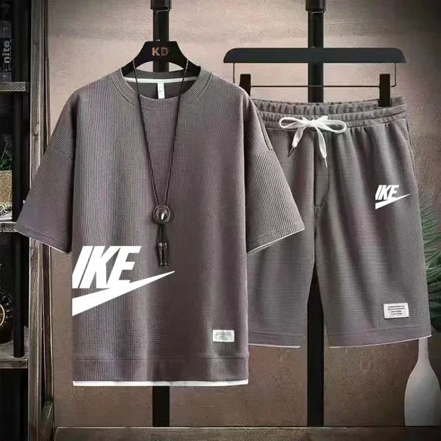 Hot selling summer men's casual short sleeved T-shirt shorts sports set outdoor breathable jogging shorts 2-piece set thumbnail 5