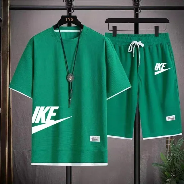 Hot selling summer men's casual short sleeved T-shirt shorts sports set outdoor breathable jogging shorts 2-piece set thumbnail 2